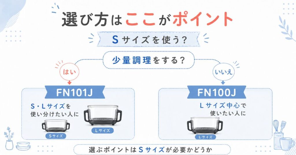 少量調理の有無からFN101JとFN100Jを選ぶ目安