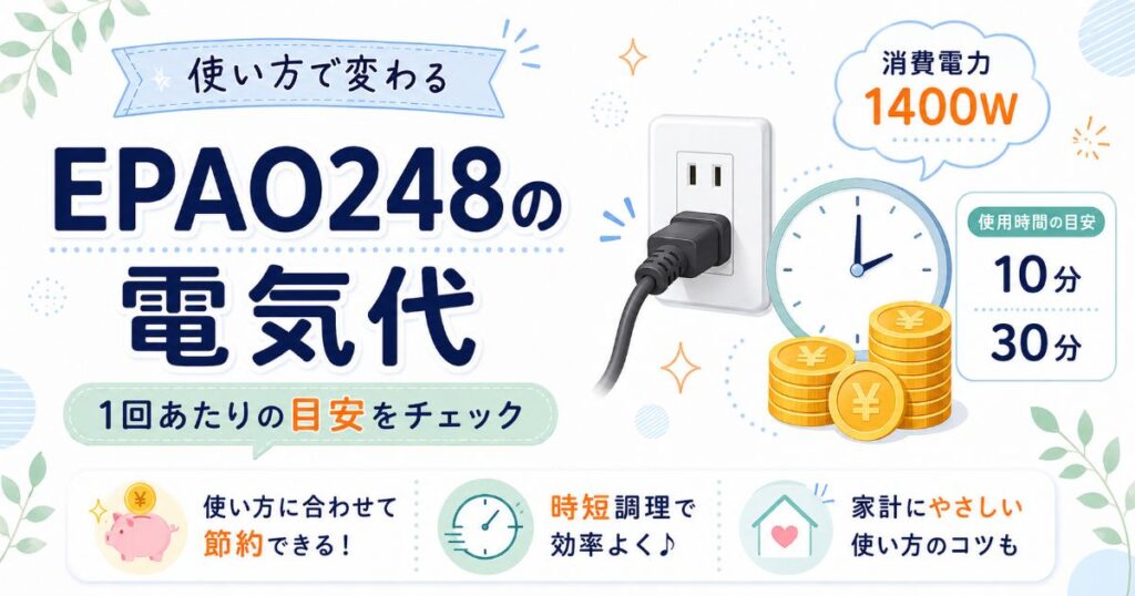 EPAO248の消費電力1400Wと使用時間ごとの電気代の目安