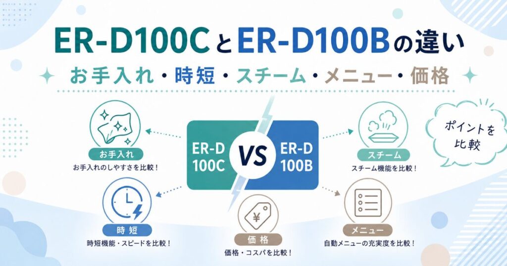ER-D100CとER-D100Bのお手入れや時短、スチーム、メニュー、価格の違い