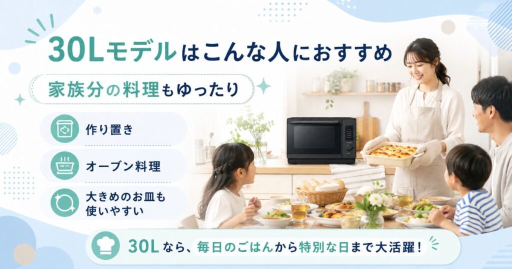 30Lオーブンレンジが家族分の料理や作り置きに向いているイメージ