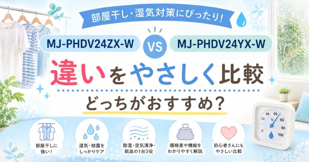 MJ-PHDV24ZX-WとMJ-PHDV24YX-Wの違いをやさしく比較した記事のアイキャッチ画像