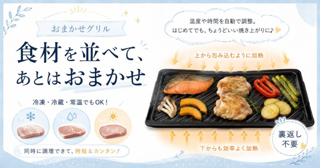 NE-BS6Eのおまかせグリルで食材を調理するイメージ