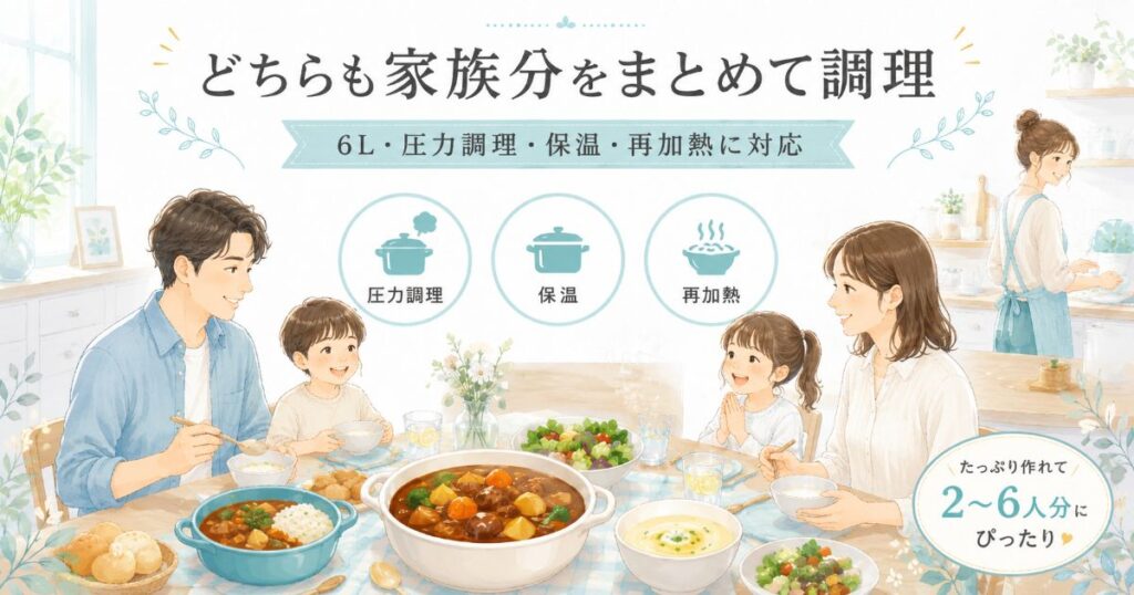 CY8521JPとCY8511JPは6L容量で家族分をまとめて調理できるイメージ