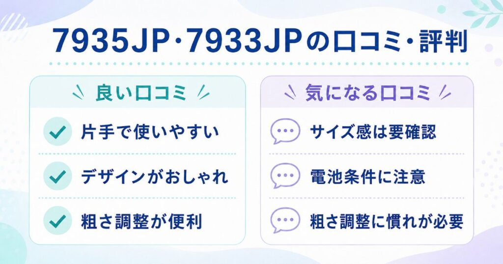 7935JPと7933JPの良い口コミと気になる口コミの傾向