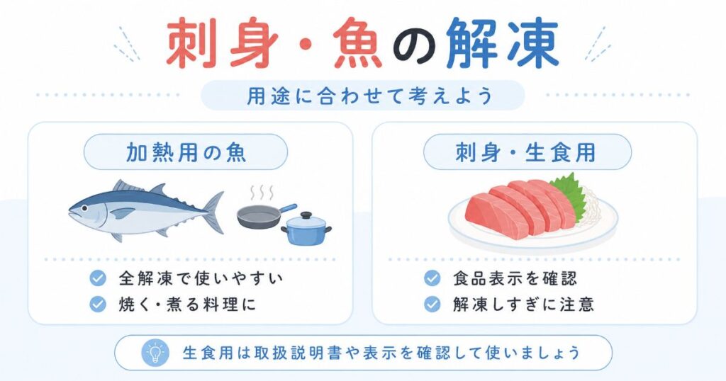 刺身や加熱用の魚を解凍するときの使い分けと注意点