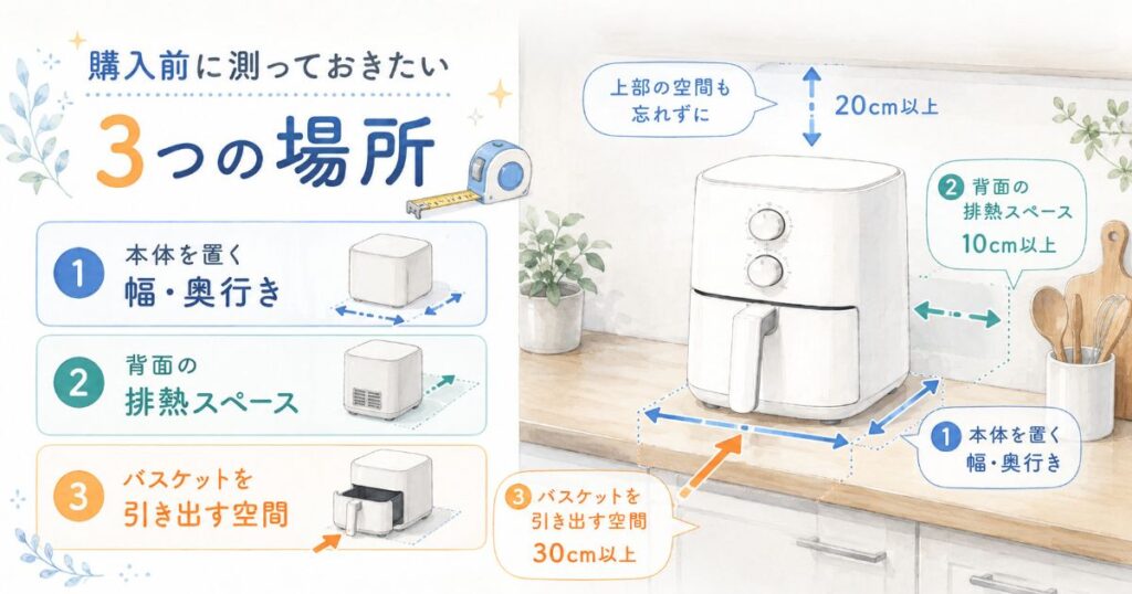 ノンフライヤー購入前に測っておきたい設置スペース
