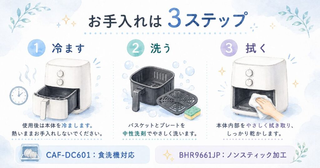 ノンフライヤーのお手入れ方法を3ステップで解説