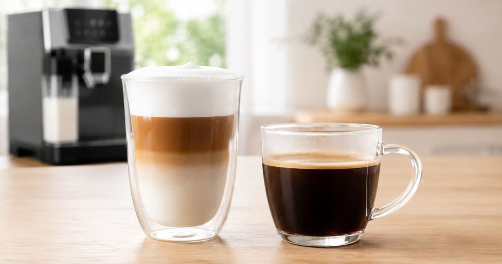 ラテマキアートとブラックコーヒーを並べたイメージ