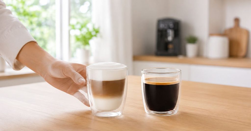 ラテとブラックコーヒーから飲み物を選ぶ手元