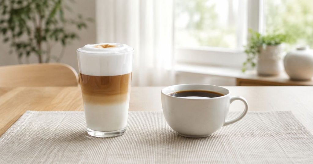 ラテマキアートとブラックコーヒーを並べた比較イメージ