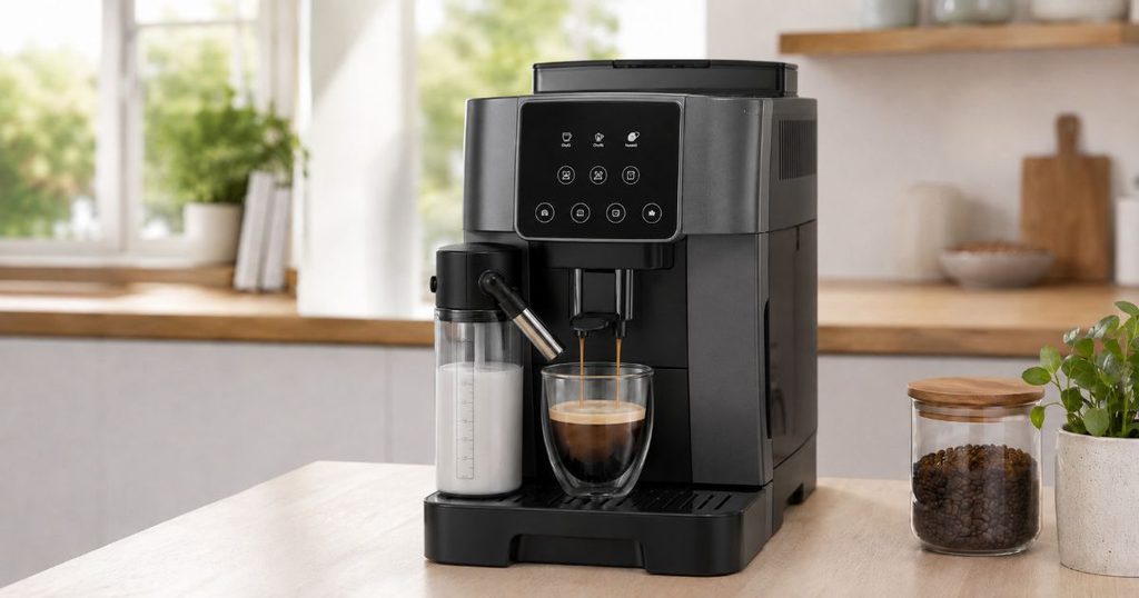 コーヒーマシンでコーヒーを抽出している様子