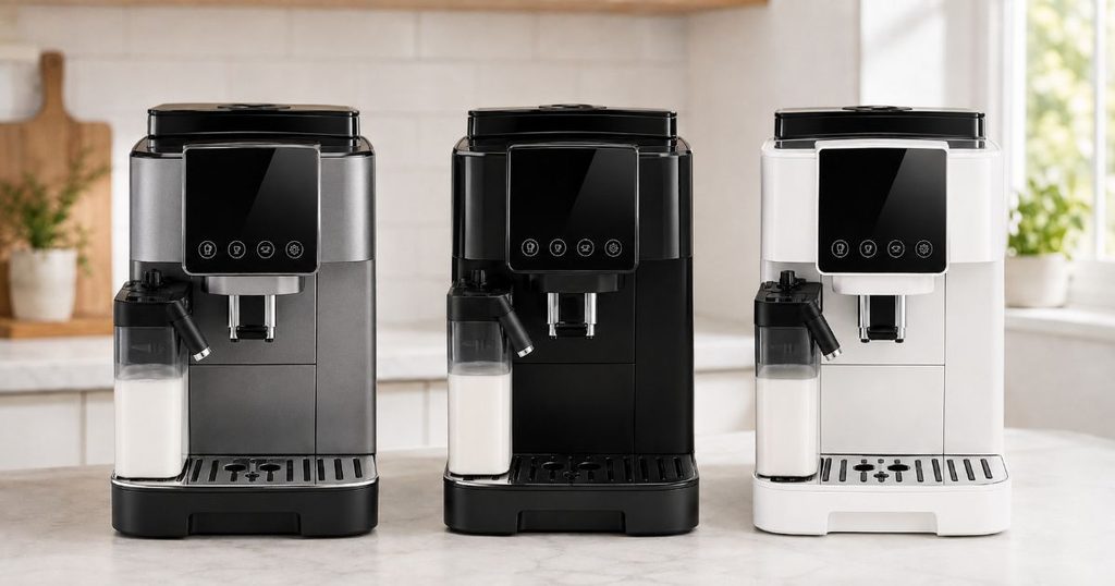 グレー系とブラックとホワイトのコーヒーマシン3台