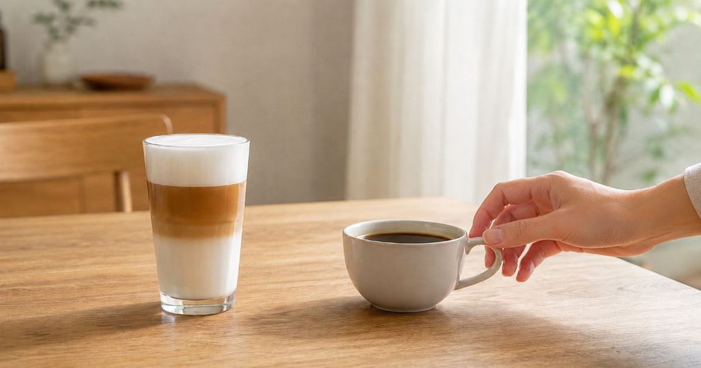 ラテマキアートとブラックコーヒーから選ぶ手元
