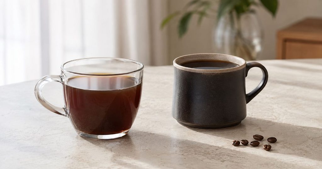 形の異なるカップに入った2種類のブラックコーヒー
