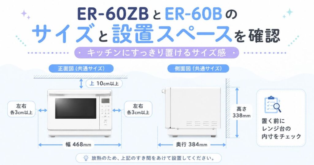 ER-60ZBとER-60Bの本体サイズと設置に必要な左右・上方スペース