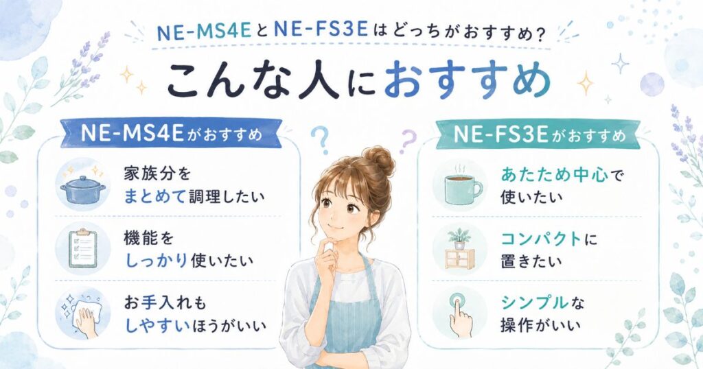 NE-MS4EとNE-FS3Eがそれぞれどんな人におすすめかをまとめた比較画像
