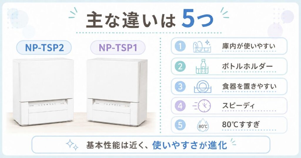 NP-TSP2とNP-TSP1の主な違い5つをまとめた比較画像
