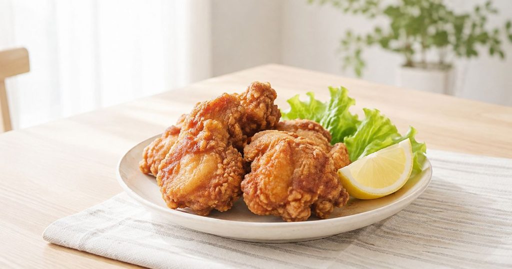 ノンフライ調理したこんがりした鶏肉料理