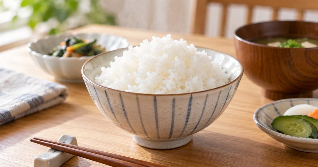 茶碗に盛られた炊きたての白ごはん