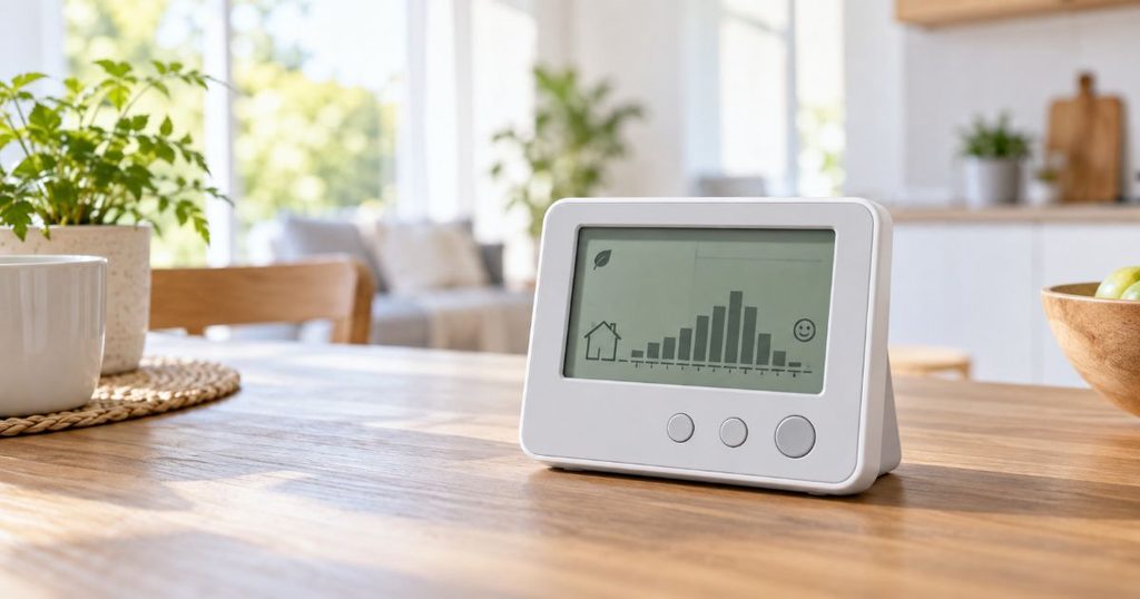 家庭用電力モニターを食卓に置いた様子
