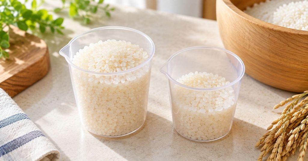 量の異なる生米を入れた2つの計量容器