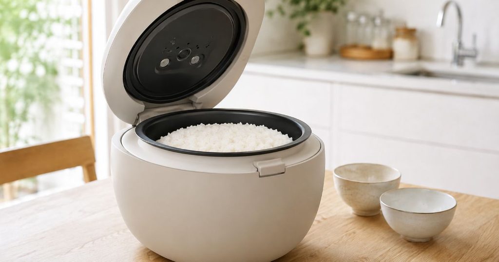 ふたを開けた炊飯器にたっぷり入った炊きたての白ごはん