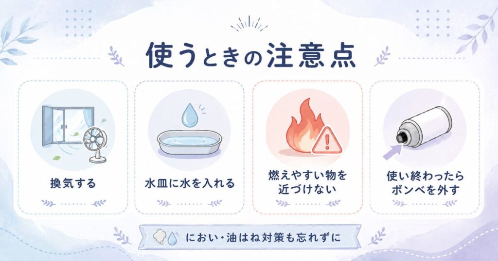やきまるを安全に使うための換気や水皿などの注意点
