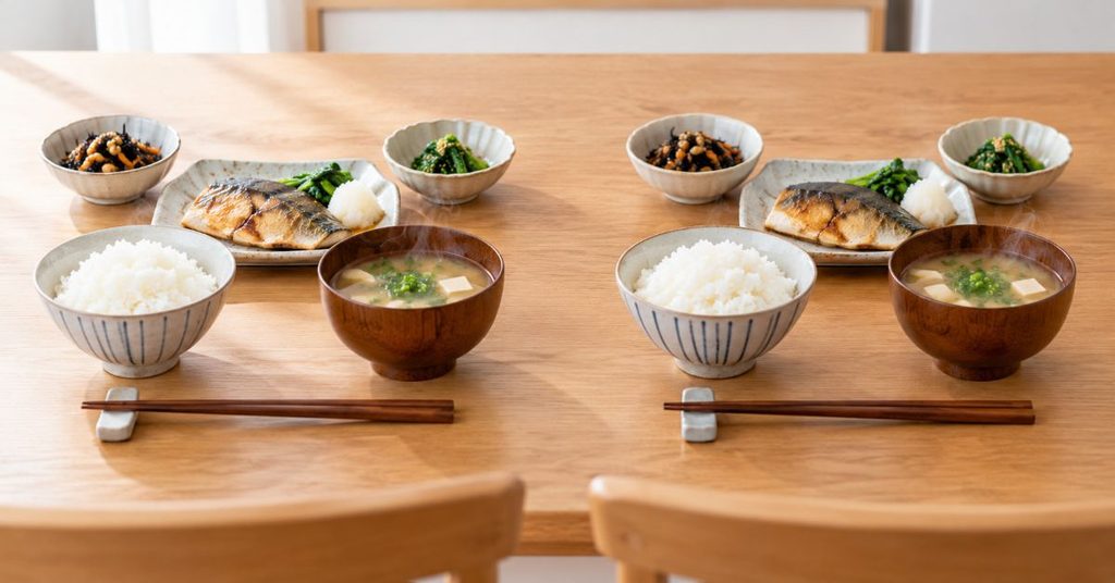 同じ和食を2人分並べた温めイメージ
