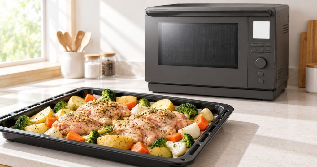 ER-D100Cと鶏肉や野菜を並べた角皿