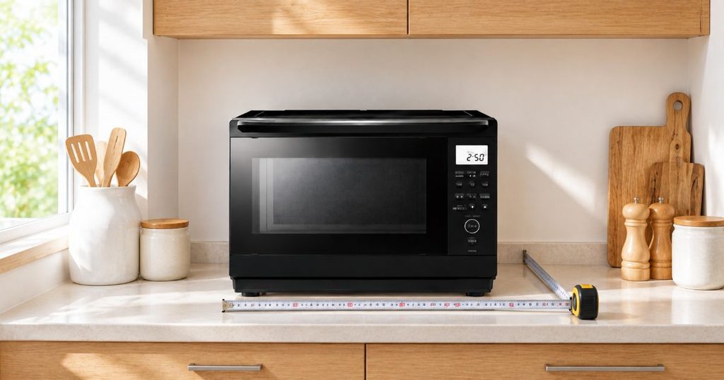 メジャーでER-D70Cの設置幅と奥行きを測る様子