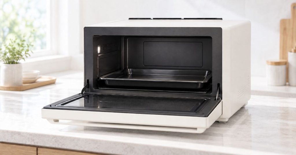 扉を開いて角皿を入れたER-D100Cの庫内