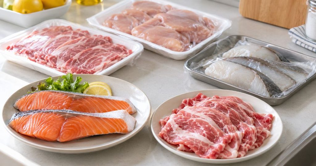 保存前の肉と魚を並べた画像