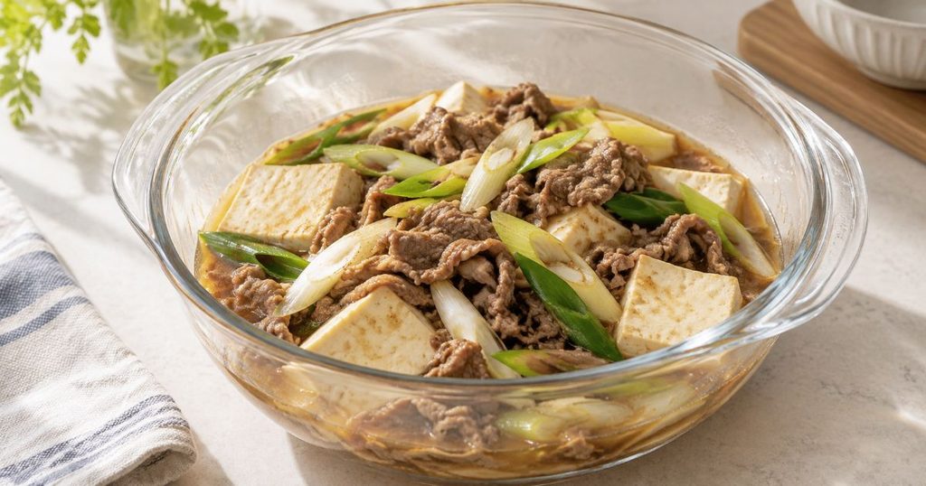 耐熱ガラスボウルに盛った肉豆腐