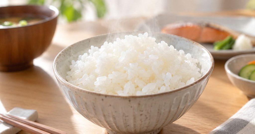 湯気の立つ炊きたての白ごはん