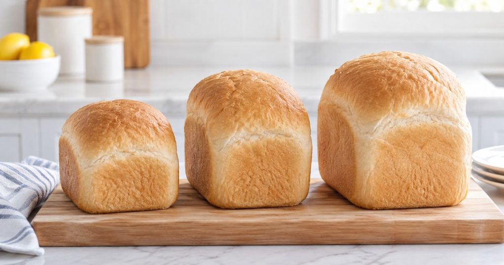大きさの異なる3つの食パンを並べた様子