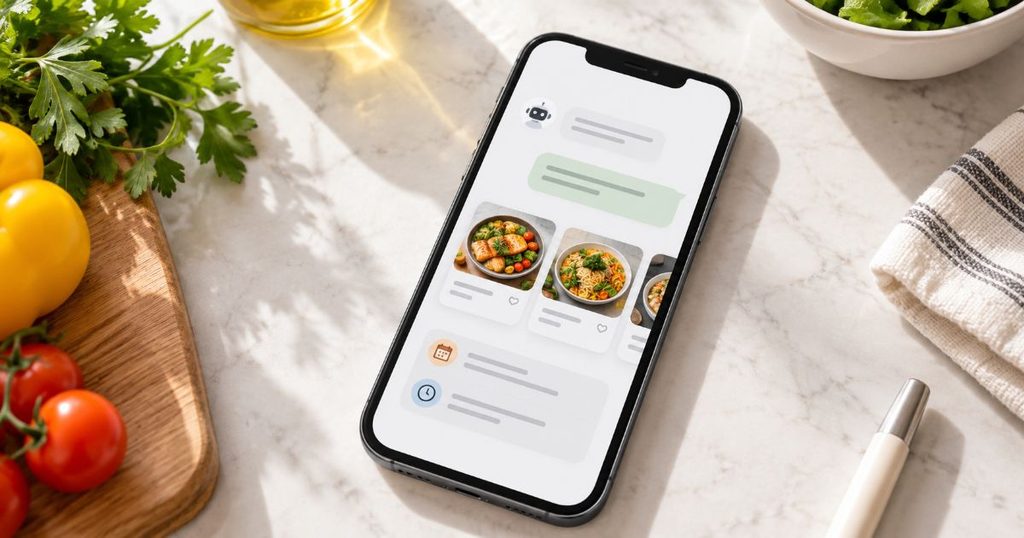 料理相談とレシピ提案を表示したスマートフォン画面