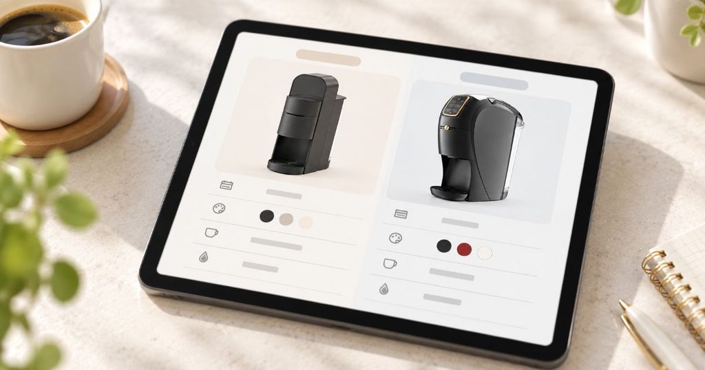バリスタ kotoneとバリスタ Slimの比較ページを表示したタブレット