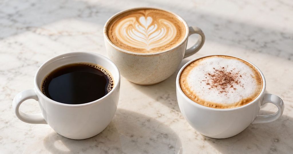 ブラックコーヒーとカフェラテとカプチーノ