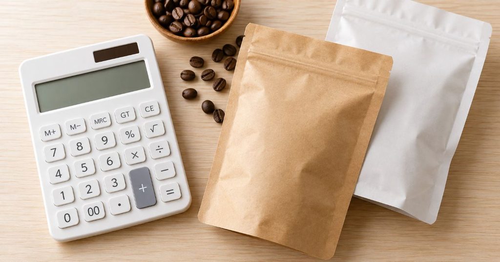 電卓とコーヒーの詰め替えパック