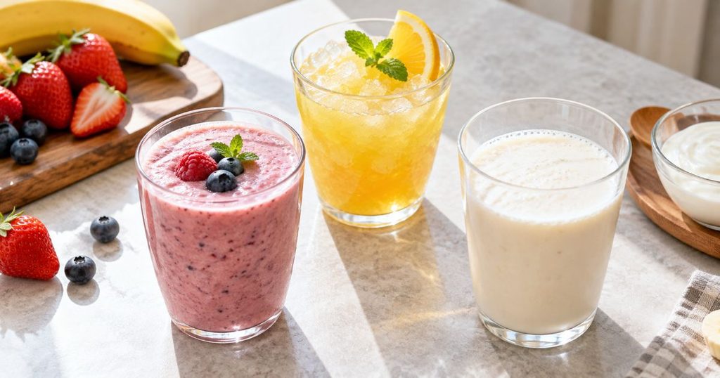 スムージーやクラッシュドリンクなど3種類の飲み物