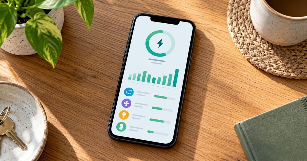 電気使用量をイメージした簡略画面を表示するスマートフォン