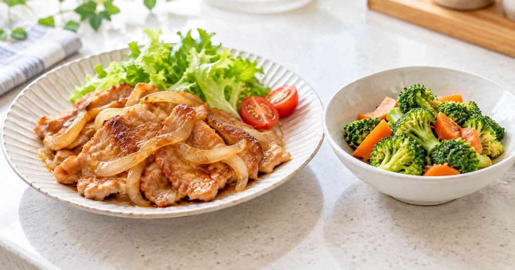 肉料理の主菜と温野菜の副菜