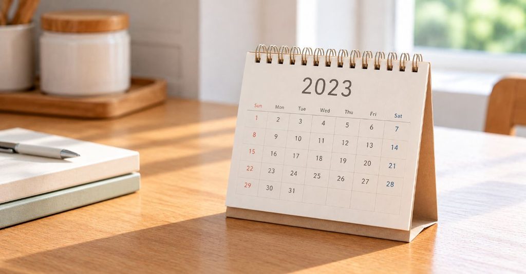 2023年を表示した卓上カレンダー