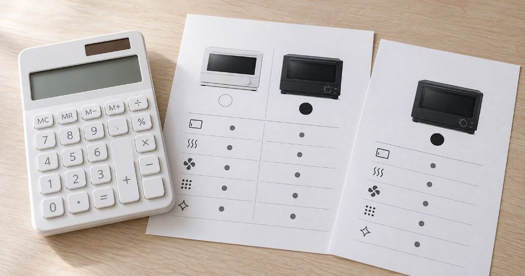 電卓とオーブンレンジの商品比較シート