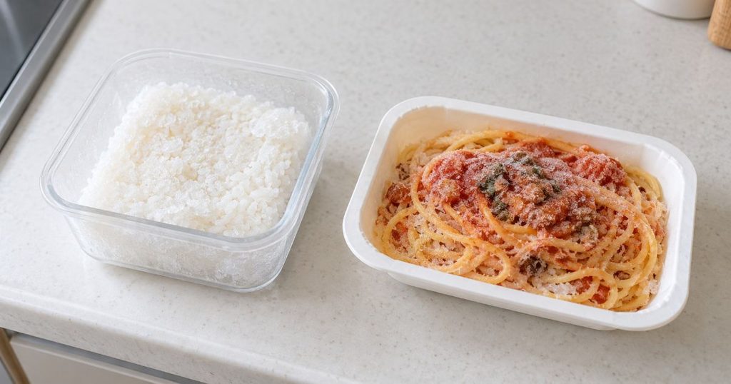 冷凍ご飯と冷凍パスタを並べたあたためイメージ