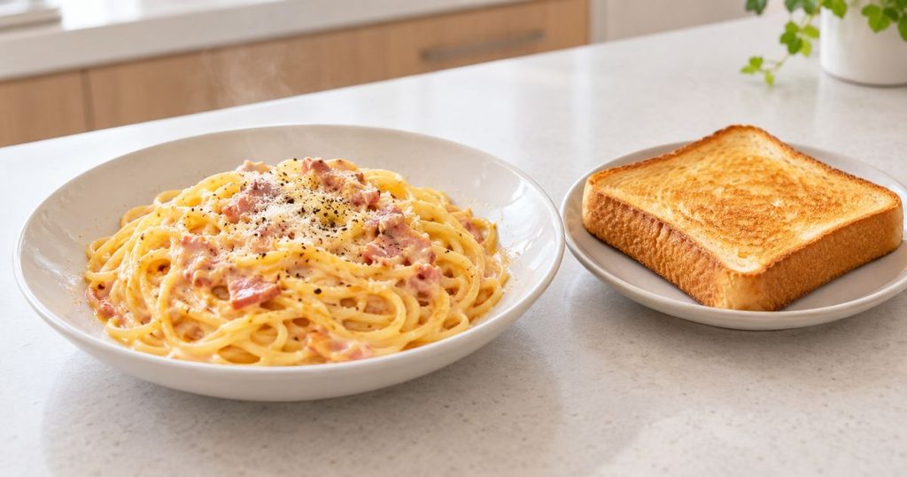 冷凍パスタとトーストを並べた選び分けイメージ