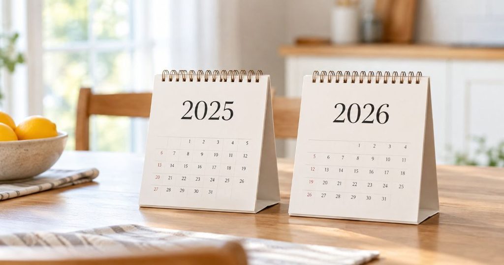 2025年と2026年の卓上カレンダー