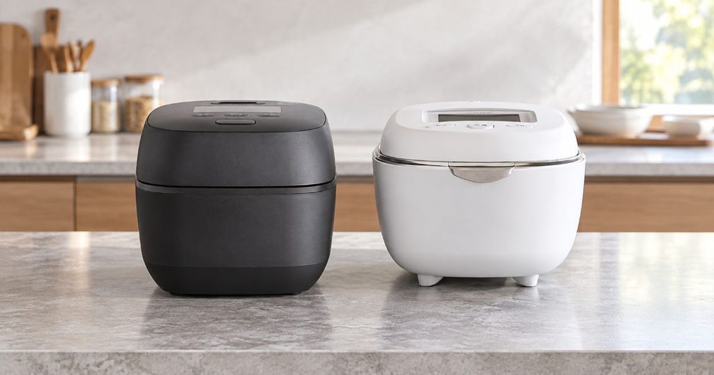 JRT-A100とNX-AB10をキッチンカウンターに並べた様子