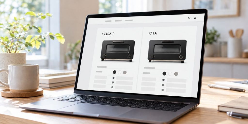 ノートPC画面でKTT02JPとK11Aの製品情報を比較