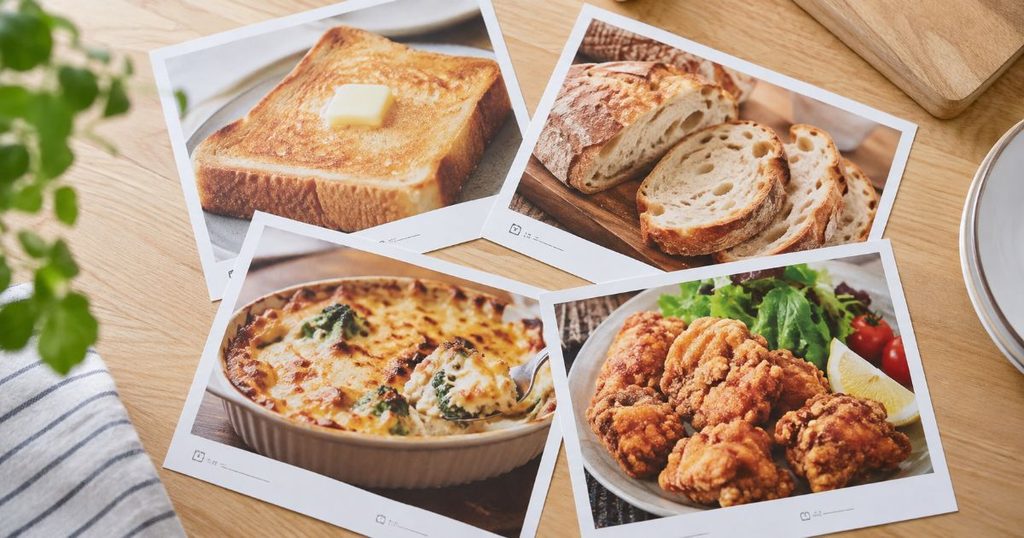 トーストやパン、グラタン、揚げ物のメニューカード
